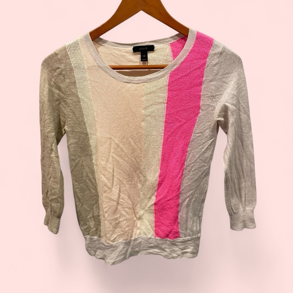 Cute J. Crew color-block stripe marino wool lightweight textured crew sweater